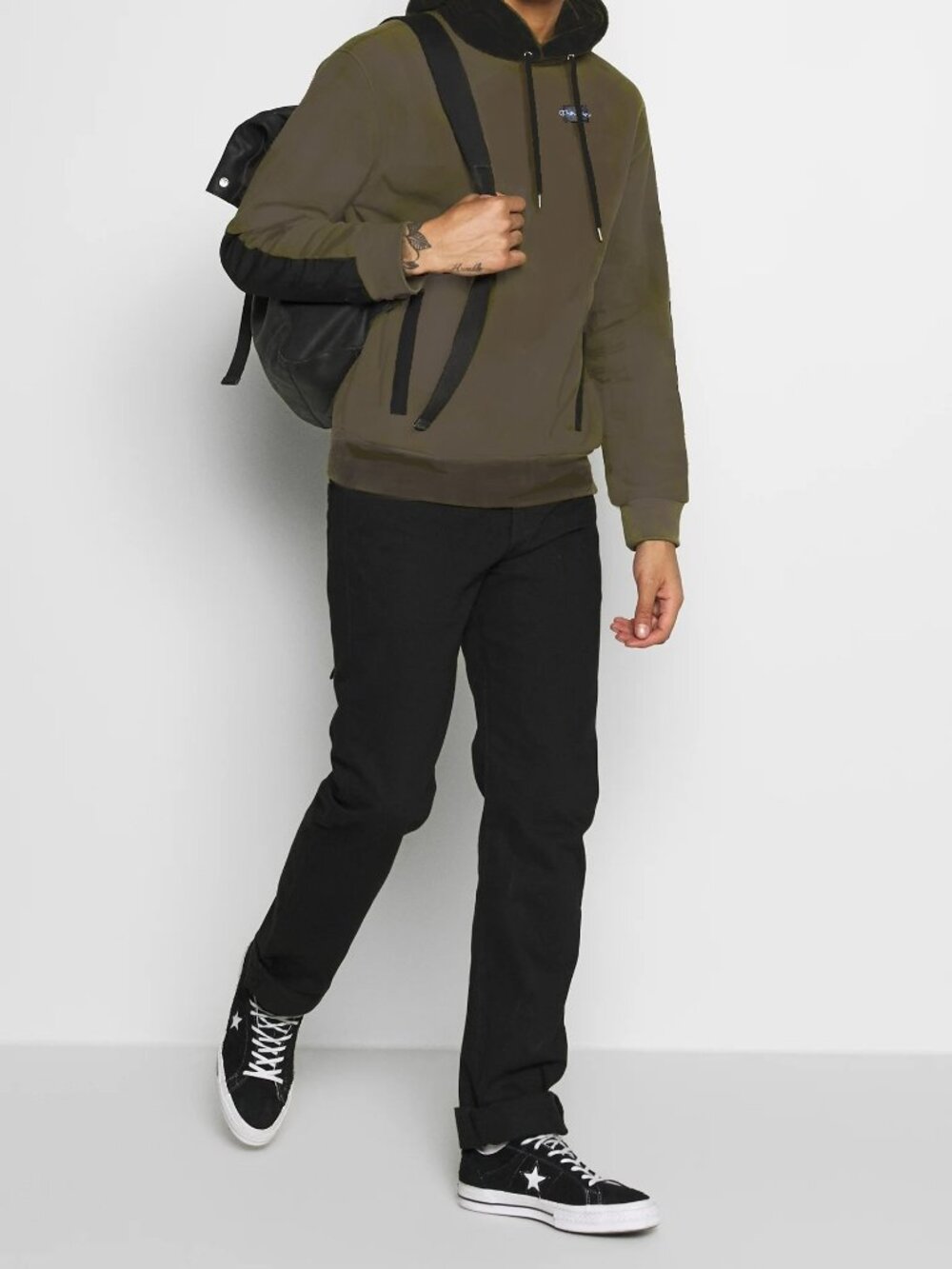 CHAMPION Sportsman Elbow Patch Hoodie Olive Green w/Black Trim Contrast Sz 5XLT